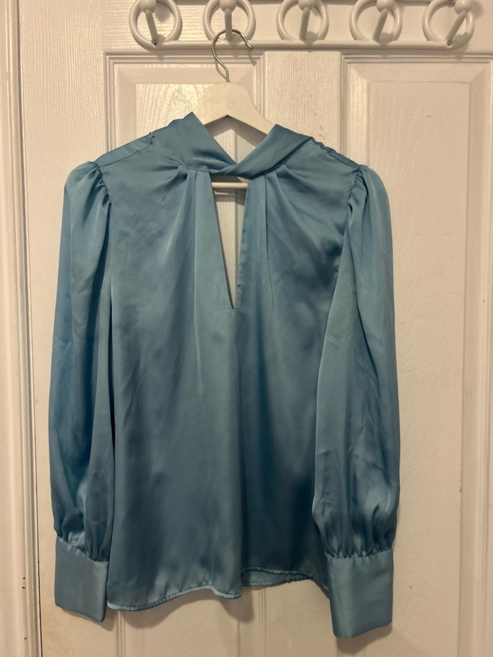 Zara Sky Blue Satin Keyhole Blouse